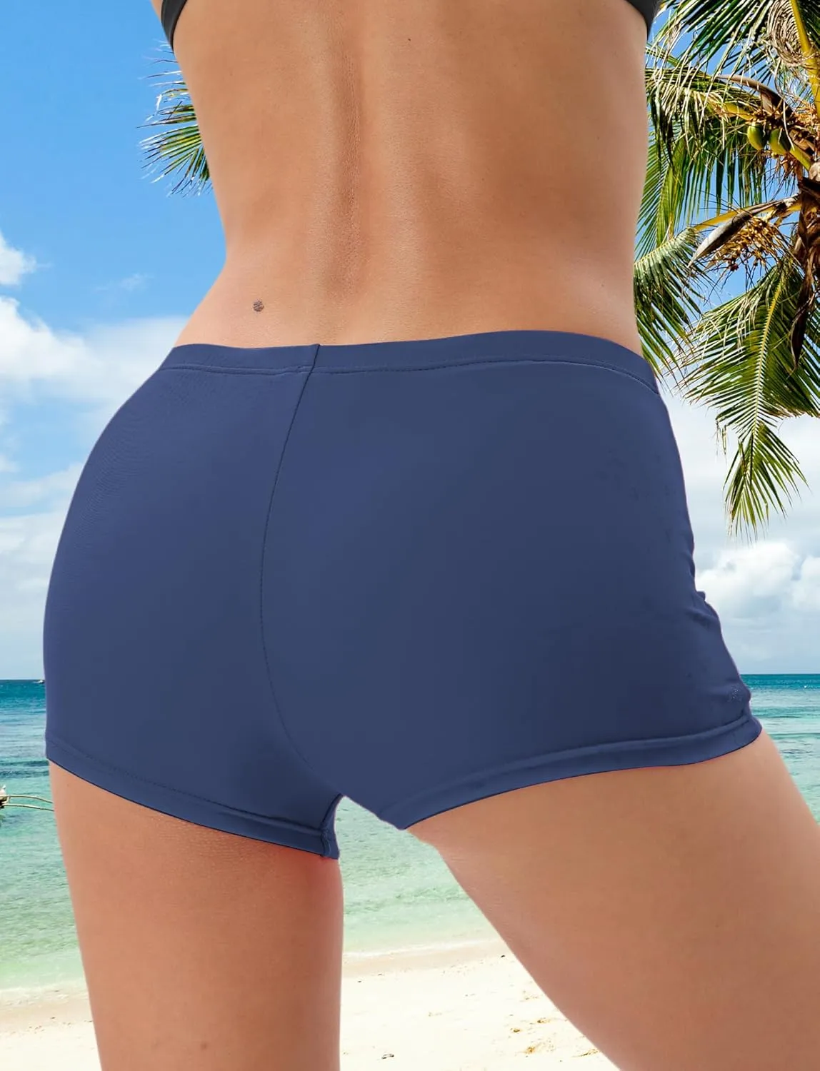FEOYA Women's High Waisted Board Shorts Solid Color Stretchy Swim Bottoms Swimsuit Boyshorts