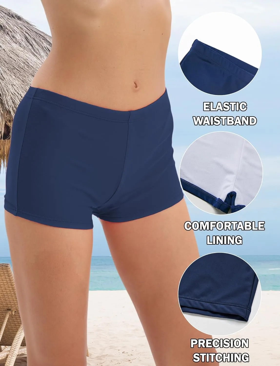 FEOYA Women's High Waisted Board Shorts Solid Color Stretchy Swim Bottoms Swimsuit Boyshorts