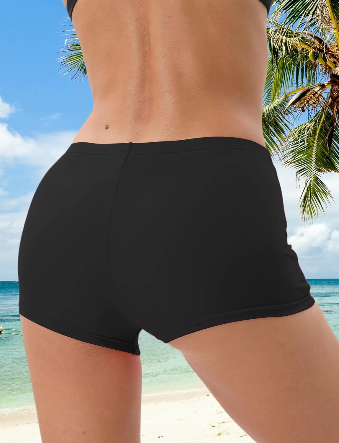 FEOYA Women's High Waisted Board Shorts Solid Color Stretchy Swim Bottoms Swimsuit Boyshorts