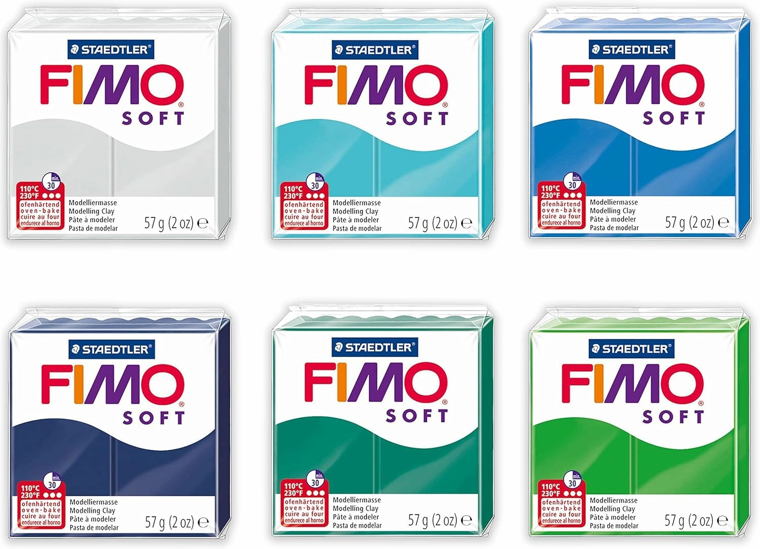 FIMO Staedtler Soft Polymer Oven Modelling Clay - Cool Tones - Set of 6