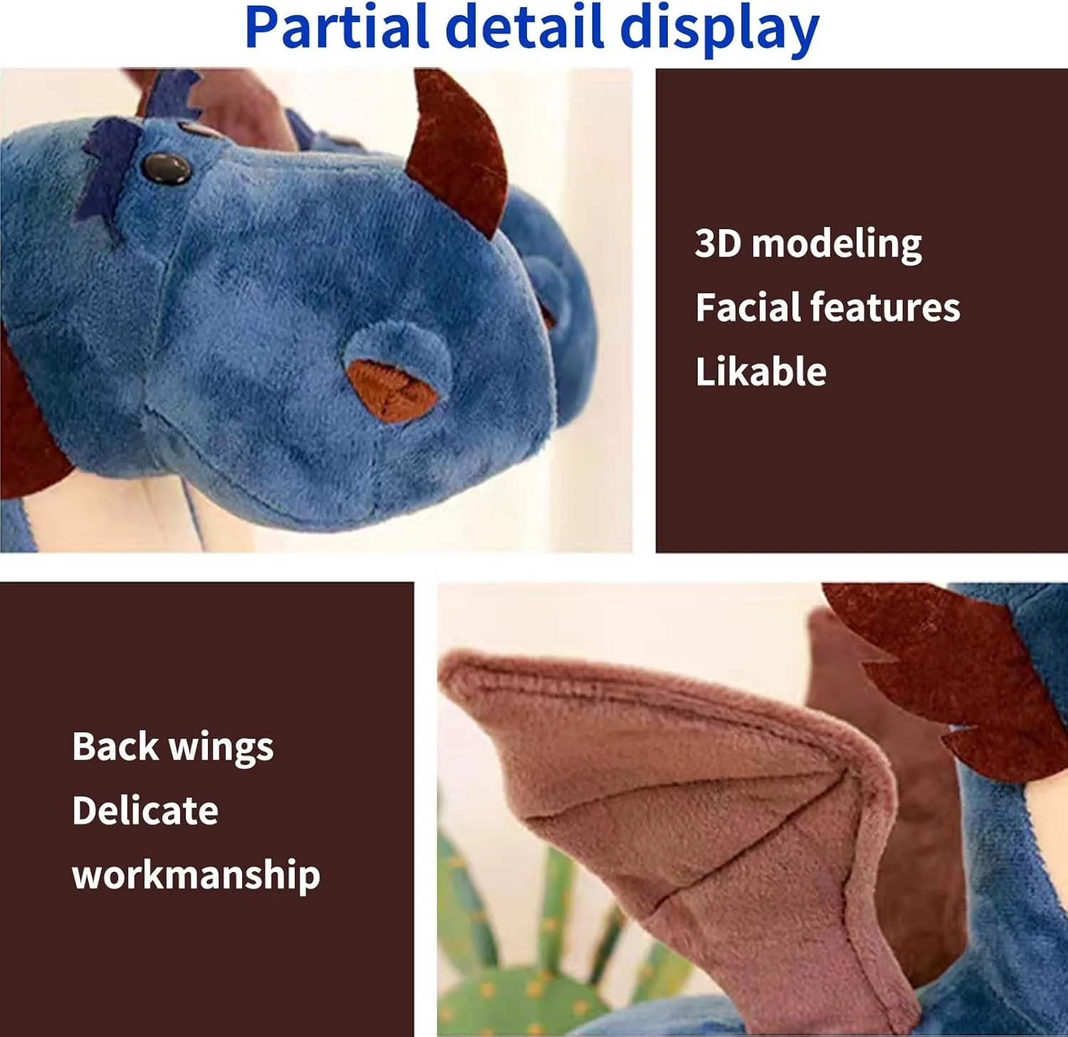 Fire Dragon - Cute Dinosaurs Stuffed Animal Plush Toy - Adorable Soft Dragon Toy Plushies and Gifts - Perfect Present for Kids, Babies, Toddlers (Blue,23.6 inch/60cm)