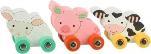 First Farm Animals - 3 Wooden Animals On Wheels, Push Toys, Colorful Sheep, Pig & Cow, FSC Certified, Toddlers & Kids Ages 1 