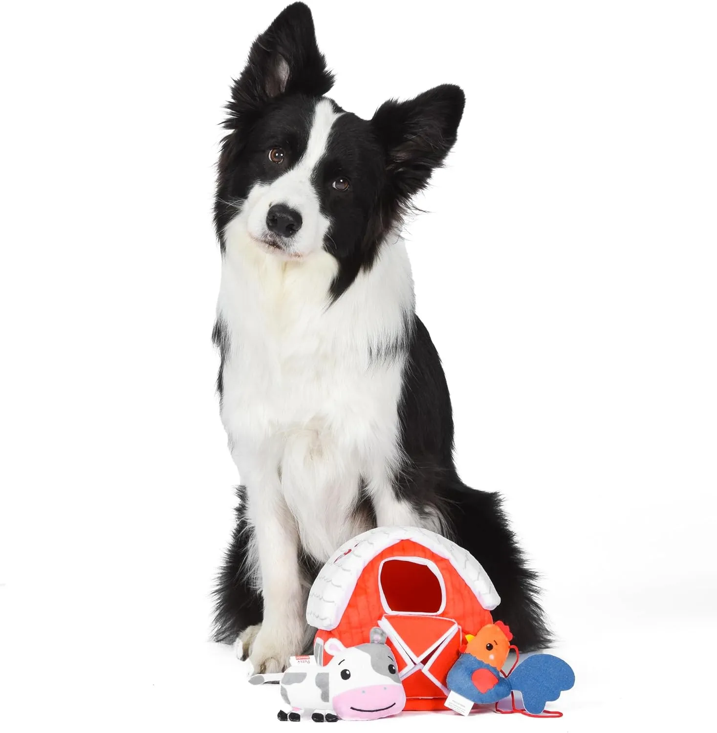 Fisher-Price for Pets Farmhouse Burrow Dog Toy with Removable Mini Rooster and Mini Cow Plush Toys, Developmental Toys for Dogs
