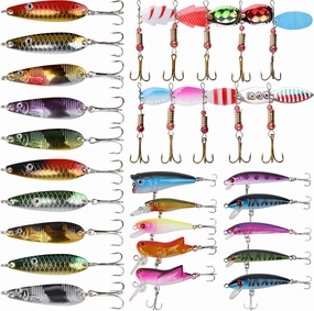 Fishing Lures Spinner Baits Kit, 30pcs Metal Spoon Lures Inline Spinnerbaits Mini Hard Baits for Bass Trout Walleye Crappie Freshwater Saltwater Fishing