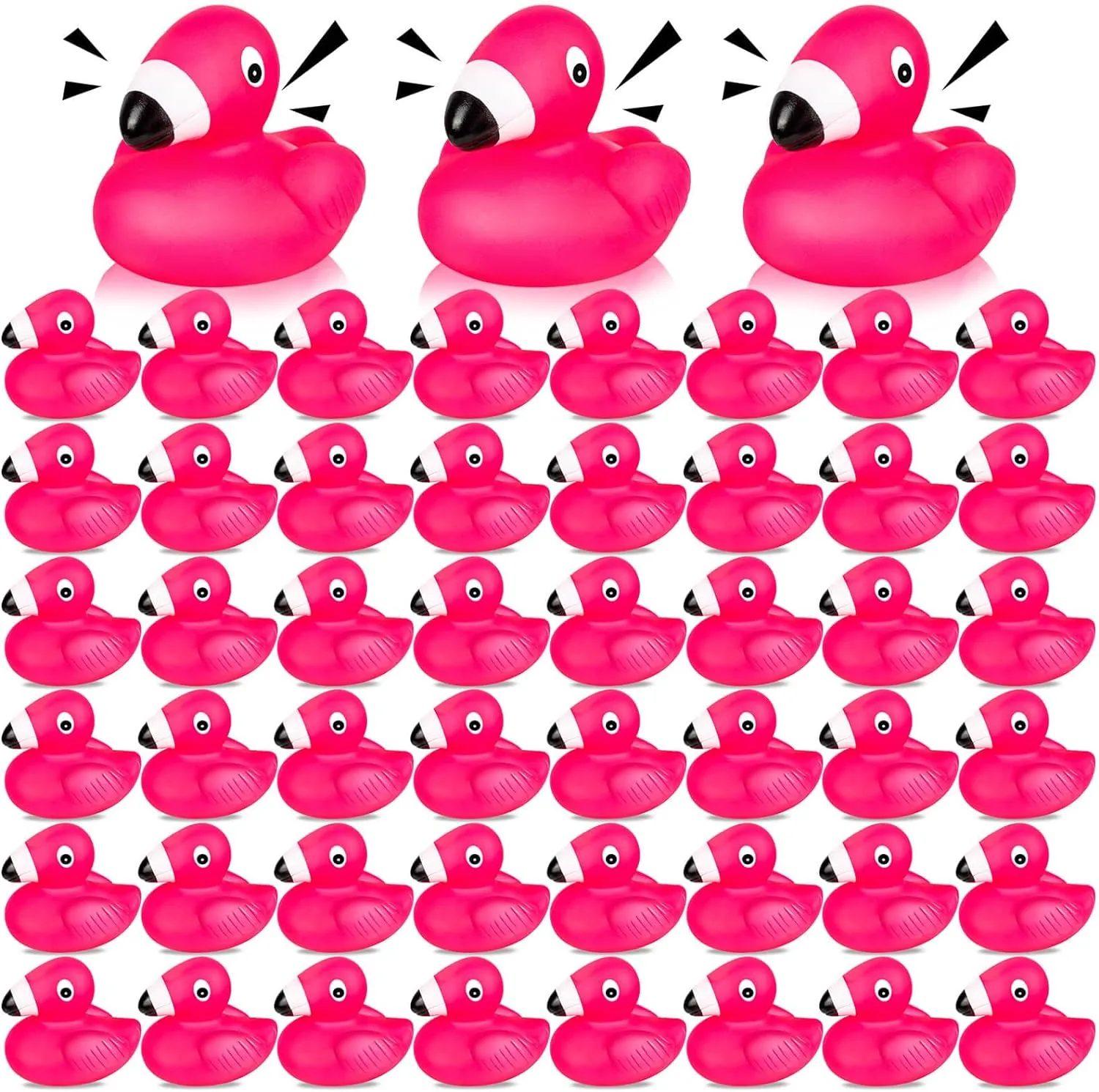 Flamingo Rubber Duckies for Kids, 50PCS Pink Flamingo Duck Bath Toys Cute Floating Squeaky Mini Rubber Ducks for Baby Shower, Cake Decoration, Classroom Carnival Prizes