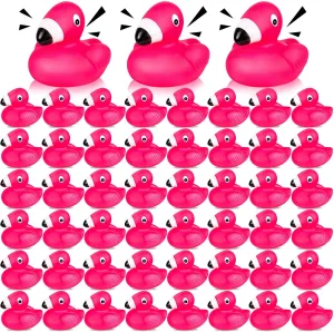 Flamingo Rubber Duckies for Kids, 50PCS Pink Flamingo Duck Bath Toys Cute Floating Squeaky Mini Rubber Ducks for Baby Shower, Cake Decoration, Classroom Carnival Prizes