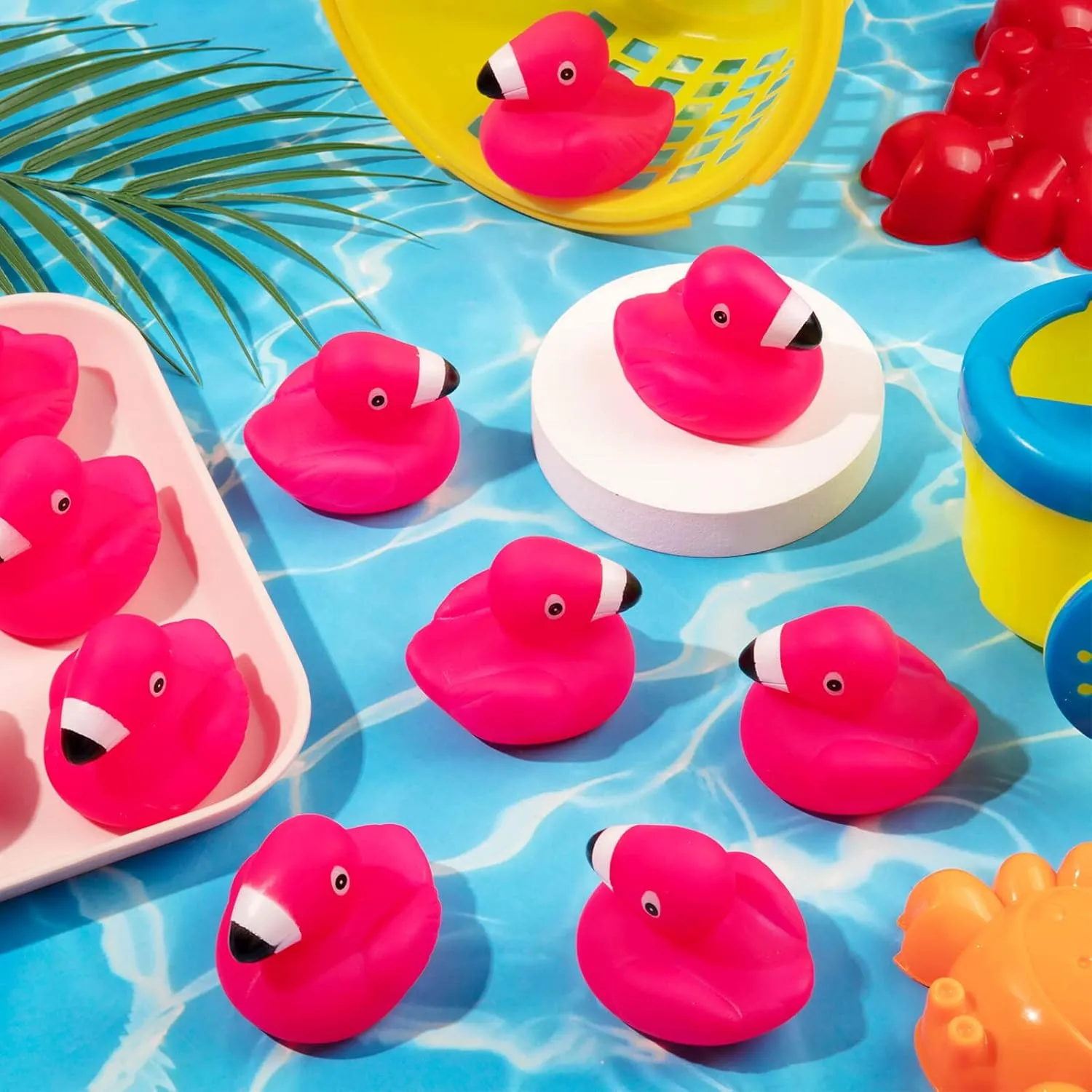 Flamingo Rubber Duckies for Kids, 50PCS Pink Flamingo Duck Bath Toys Cute Floating Squeaky Mini Rubber Ducks for Baby Shower, Cake Decoration, Classroom Carnival Prizes