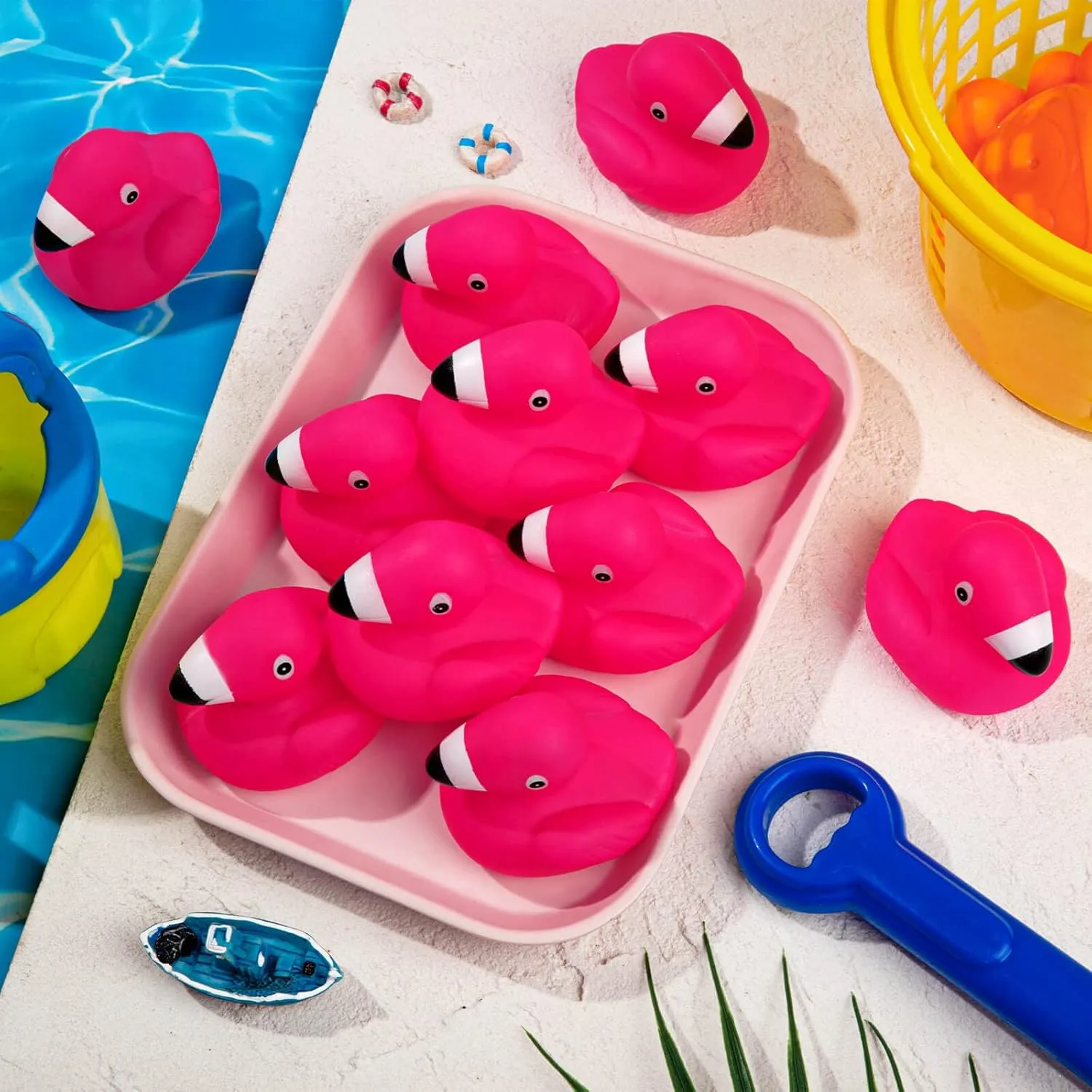 Flamingo Rubber Duckies for Kids, 50PCS Pink Flamingo Duck Bath Toys Cute Floating Squeaky Mini Rubber Ducks for Baby Shower, Cake Decoration, Classroom Carnival Prizes