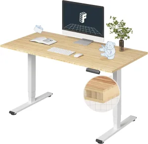 FLEXISPOT E6 Essential Bamboo 3 Stages Dual Motor 55x28 Inch Electric Height Adjustable Standing Whole-Piece Board Desk Sit Stand Up Desk (White Frame   Bamboo Desktop)
