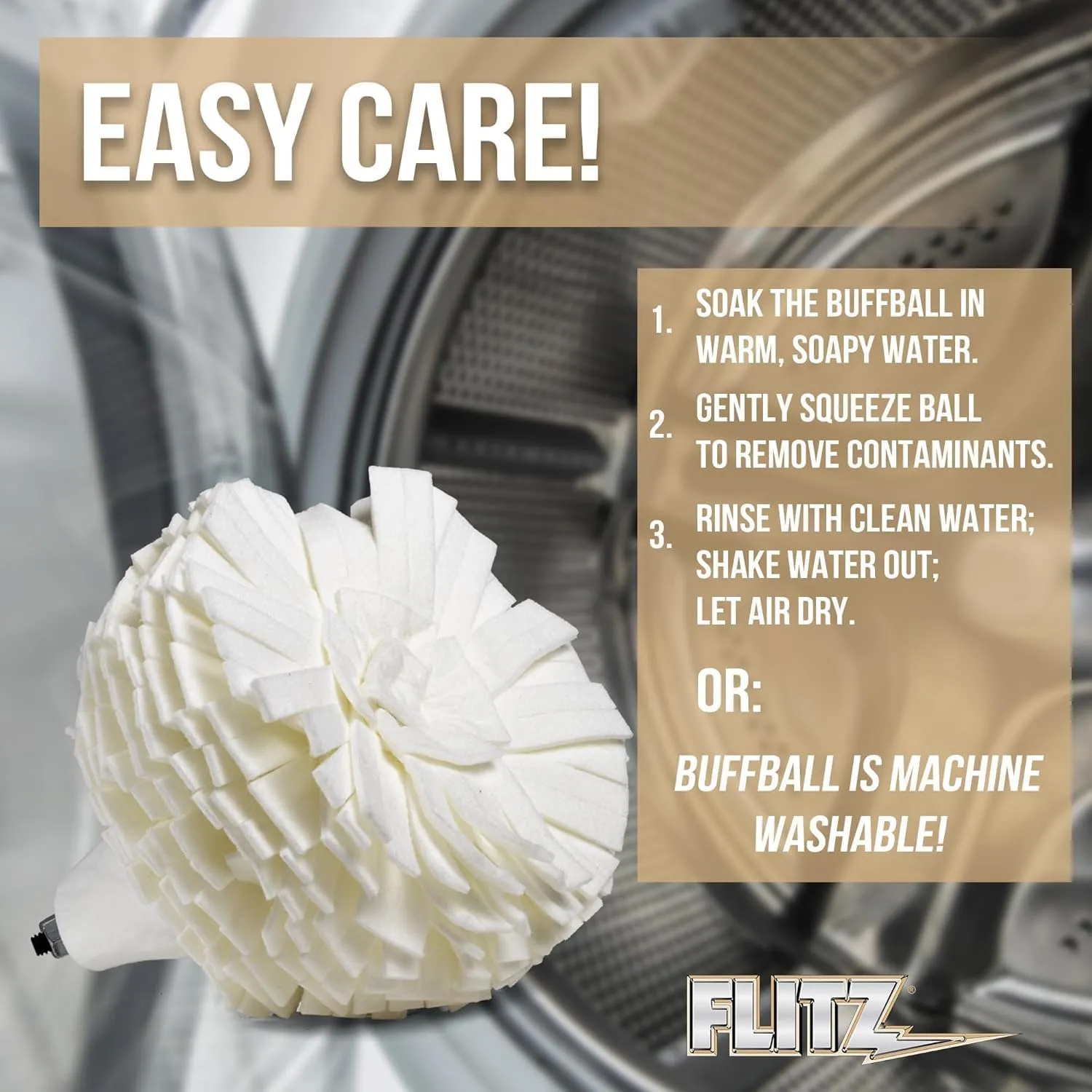 Flitz Buff Ball Car Buffer Drill Attachment with Self-Cooling Design, Never Burns and No Exposed Hardware to Prevent Scratches, Buff and Polish Any Surface, Machine Washable, 5 Inch, White