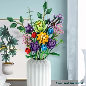 Flower Bouquet Building Set, Artificial Flowers with Tulip Building Blocks, 18 Bouquets of Flowers for Home Decoration, 999 Pieces Botanical Collection Building Toys for Adult Kids Gift