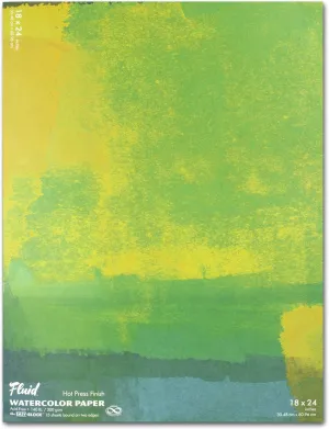 Fluid Watercolor Paper Block, 18 x 24 inches, 15 Sheets, 140 lb (300 GSM) Hot Press Pad for Artist Painting and Wet Media