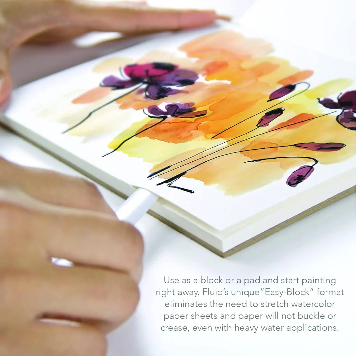 Fluid Watercolor Paper Block, 18 x 24 inches, 15 Sheets, 140 lb (300 GSM) Hot Press Pad for Artist Painting and Wet Media