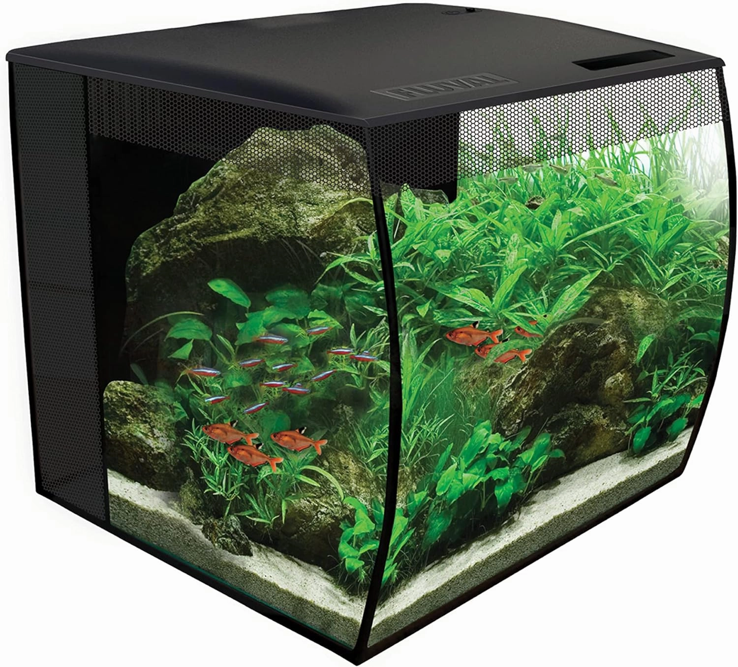 Fluval Flex 9 Aquarium Kit - Fish Tank for Fish & Plants - Comes with LED Lights, Filtration System & More - 36" x 18" x 18" - 34 L, 9 Gal. - Black
