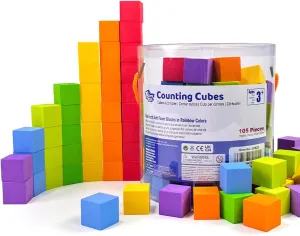 Foam Counting Blocks, 105 Pieces 1 Inch Soft Rainbow Math Counters Cubes, Math Manipulatives Preschool, Classroom Learning Supplies, Stacking Blocks for Kids Ages 3 