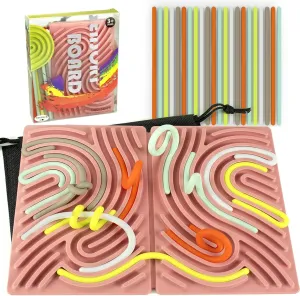 Foldable Sensory Activity Board - Larger Quiet Fidget Toys for Calming Relief Autism ADHD, Silicone Sensory Toys for Kids and Adults, Busy Board With Travel Storage Bag and 22 Strings (Pink)