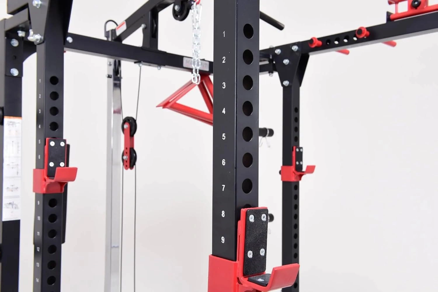 Foldable Power Rack - Complete Cable Rack System, Multi-Grip Pull-Up Bar, Plate-Loaded Lat Pulldown, Low Row, J-Hooks, Safety Bars, 8 Weight Horns - Compact & Durable