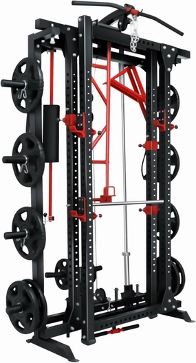 Foldable Power Rack - Complete Cable Rack System, Multi-Grip Pull-Up Bar, Plate-Loaded Lat Pulldown, Low Row, J-Hooks, Safety Bars, 8 Weight Horns - Compact & Durable