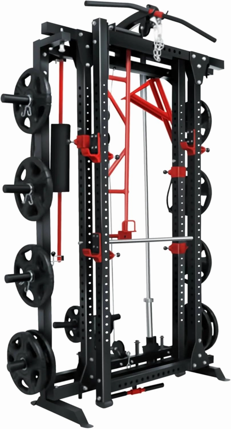 Foldable Power Rack - Complete Cable Rack System, Multi-Grip Pull-Up Bar, Plate-Loaded Lat Pulldown, Low Row, J-Hooks, Safety Bars, 8 Weight Horns - Compact & Durable