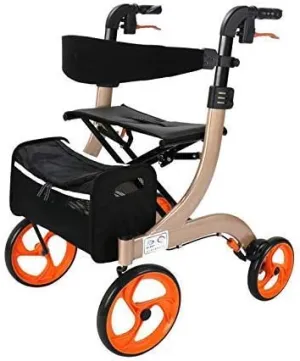 Folding Rollator Folding Rollator Walker, Compact Rolling Walker with Seat and Carry Bag, Transport Chair Mobility Rollator, for Adult, Senior, Elderly & Handicap