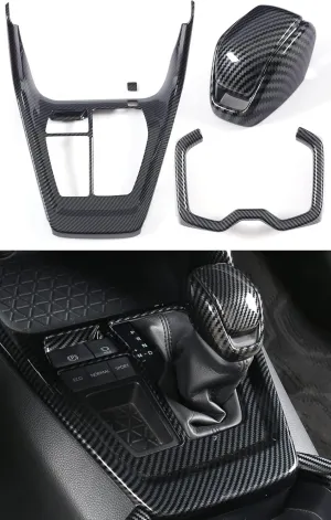 for RAV4 2019-2025 Gear Shift Protective Panel, Cup Holder Trims, Gear Shift Knob Cover Interior Center Console Anti-Scratching Protector for Toyota RAV 4- Sporty Carbon Fiber