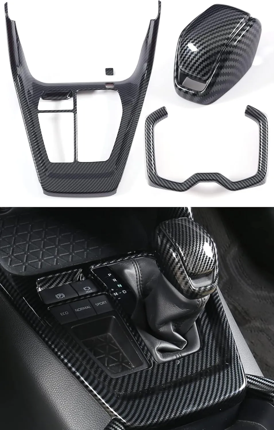 for RAV4 2019-2025 Gear Shift Protective Panel, Cup Holder Trims, Gear Shift Knob Cover Interior Center Console Anti-Scratching Protector for Toyota RAV 4- Sporty Carbon Fiber
