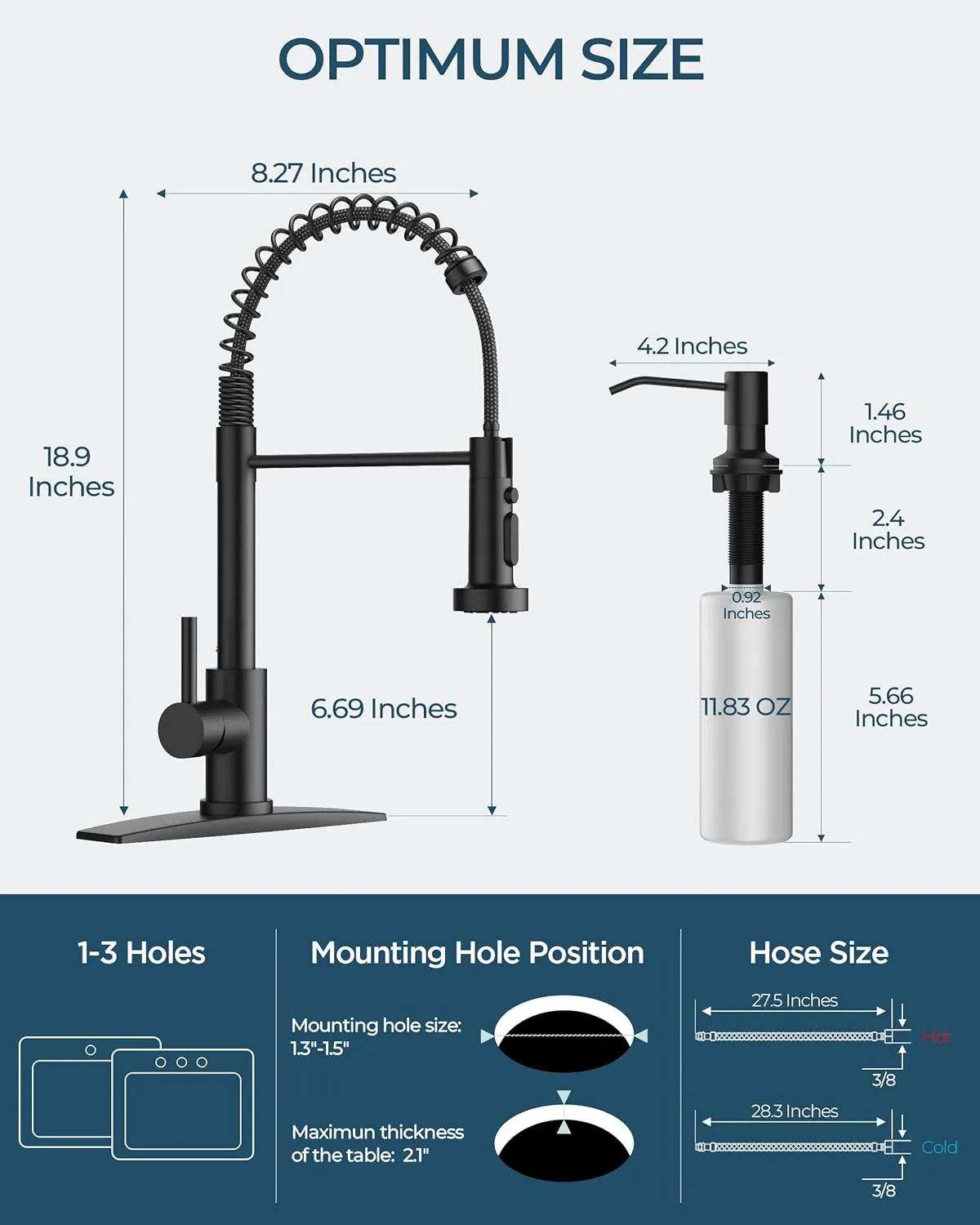 FORIOUS Black Kitchen Faucet with Soap Dispenser, Stainless Steel Single Handle Spring Commercial Sink Faucet with Pull Down Sprayer for RV Camp Bar Farmhouse