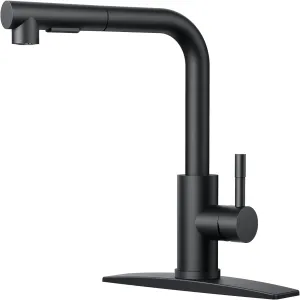 FORIOUS Kitchen Faucet Black, Kitchen Sink Faucets with Pull Down Sprayer, Commercial Pull Out Kitchen Faucet for Sink 1 or 3 Hole, Single Handle Stainless Steel Sink Faucet for Bar RV Laundry Outdoor