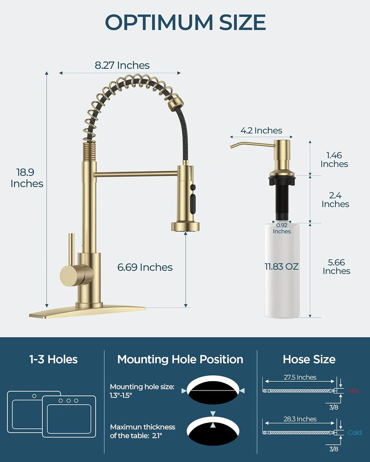 FORIOUS Kitchen Faucet with Soap Dispenser, Gold Stainless Steel Single Handle Spring Commercial Sink Faucet with Pull Down Sprayer for RV Camp Bar Farmhouse