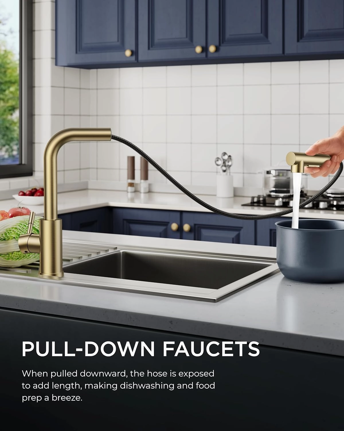 FORIOUS Gold Kitchen Faucets Pull Out Sprayer Stainless Steel, Single Handle Classic Sink Faucet with Deck Plate for 1 or 3 Holes, Suitable for Bar RV Farhouse Laundry