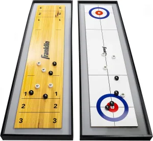 Franklin Sports 2-in-1 Shuffleboard Table and Curling Set - Portable Tabletop Set Includes 8 Rolling Mini Pucks - 45"