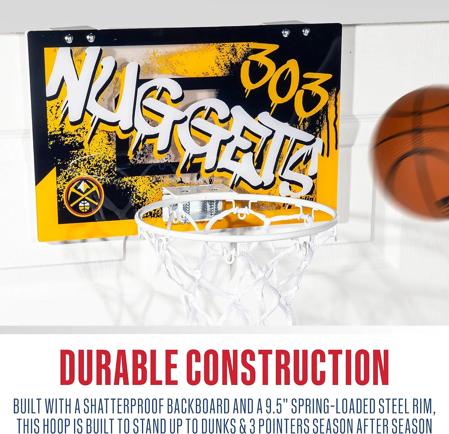 Franklin Sports NBA Team Over the Door Basketball Hoops - Kids Indoor Mini Basketball Hoop   Ball Set - NBA Fan Mini Hoops