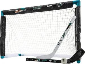 Franklin Sports NHL Mini Hockey Set - Kids Indoor Knee Hockey Goal, Ball,   2 Stick Combo - Youth Team Indoor Toy Set - Official - Ages 3 
