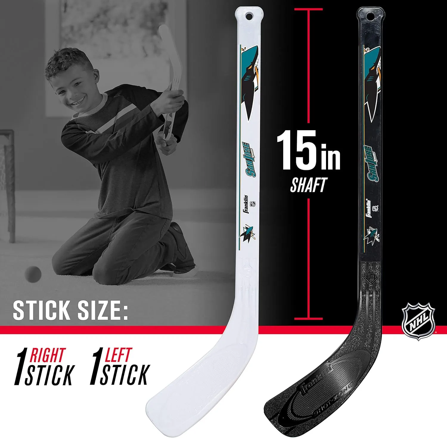 Franklin Sports NHL Mini Hockey Set - Kids Indoor Knee Hockey Goal, Ball,   2 Stick Combo - Youth Team Indoor Toy Set - Official - Ages 3 