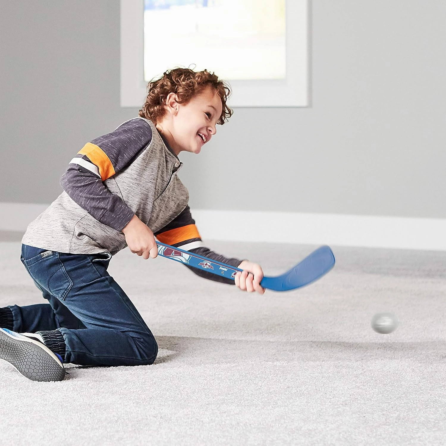 Franklin Sports NHL Mini Hockey Stick Set - NHL Team Knee Hockey Stick and Ball Set - Two Player Stick Set - Great Toy for Kids