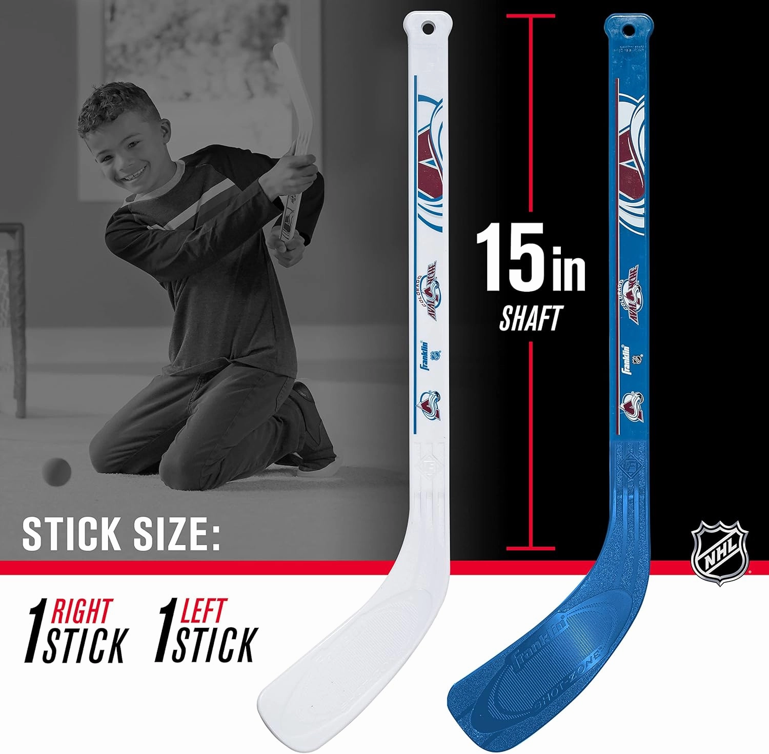 Franklin Sports NHL Mini Hockey Stick Set - NHL Team Knee Hockey Stick and Ball Set - Two Player Stick Set - Great Toy for Kids