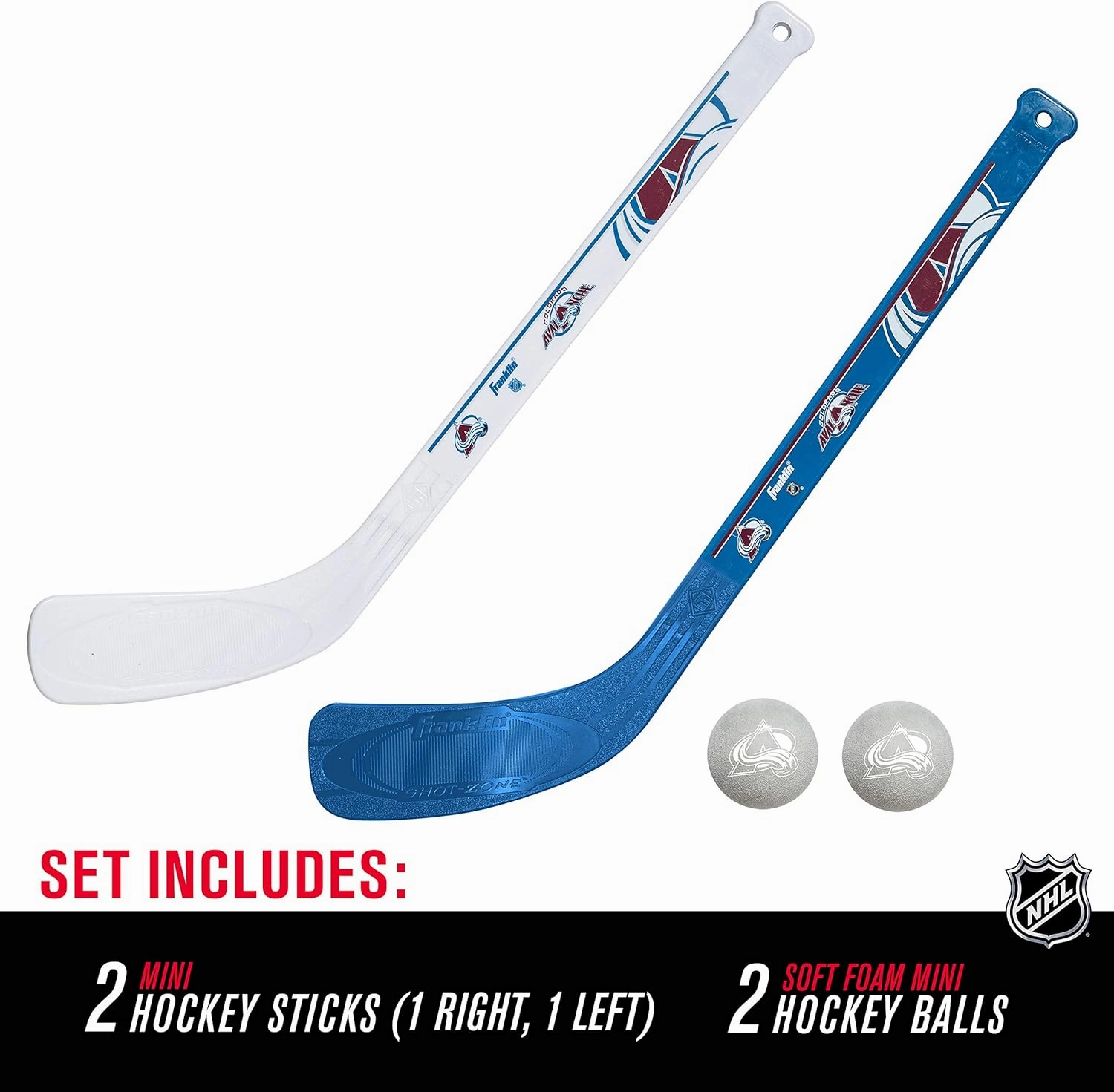 Franklin Sports NHL Mini Hockey Stick Set - NHL Team Knee Hockey Stick and Ball Set - Two Player Stick Set - Great Toy for Kids