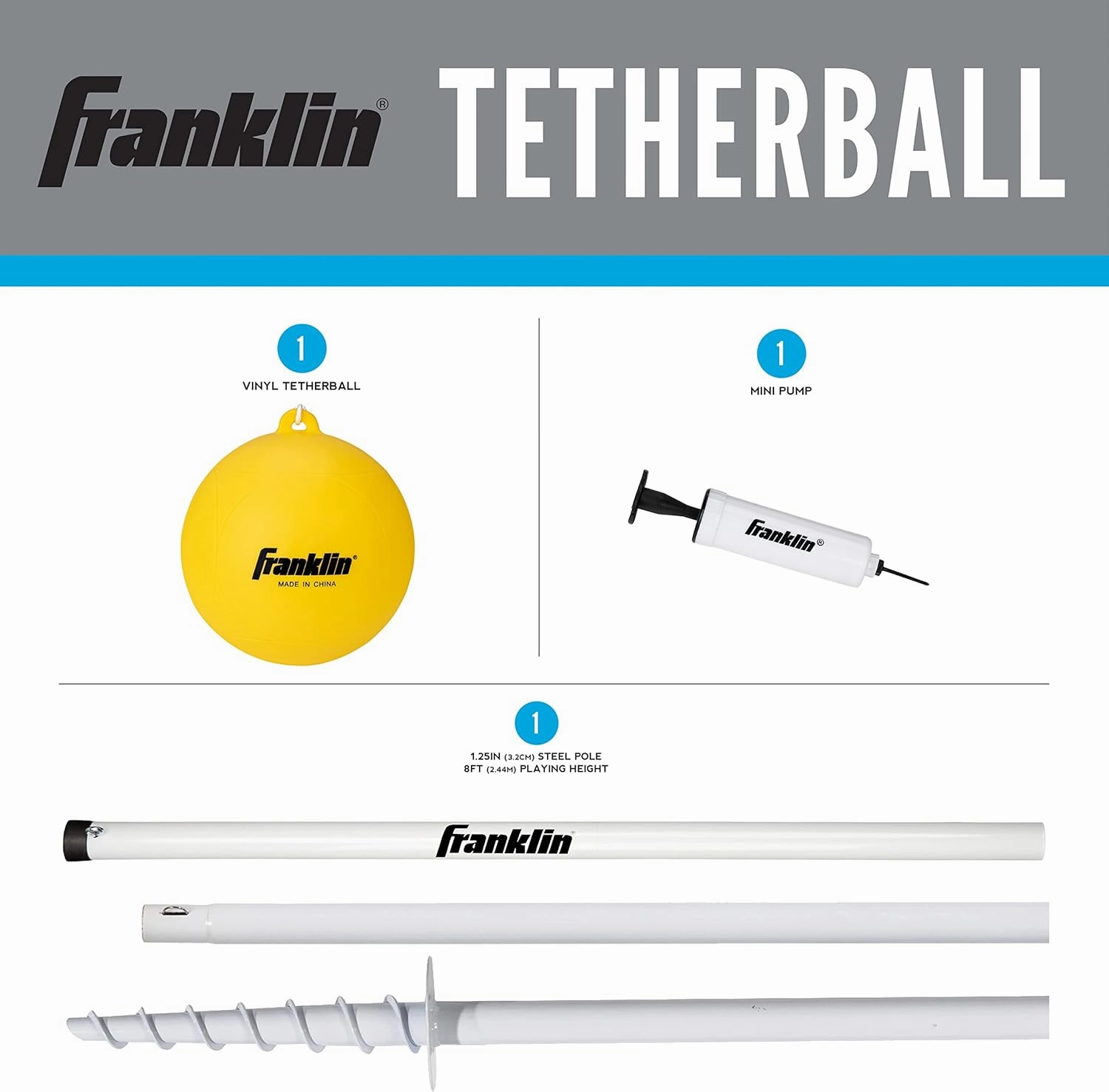Franklin Sports Tetherball - Tetherball Ball, Rope and Pole Set - Portable Steel Tetherball Set with Easy Assembly - Classic Outdoor Game