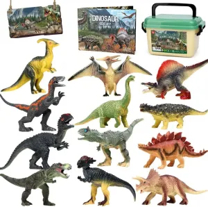 FRUSE Jurassic Dinosaur Toys - 12 PCS Realistic Jumbo Figurines, Educational Dino Playset With Information Book for Kids 3-5