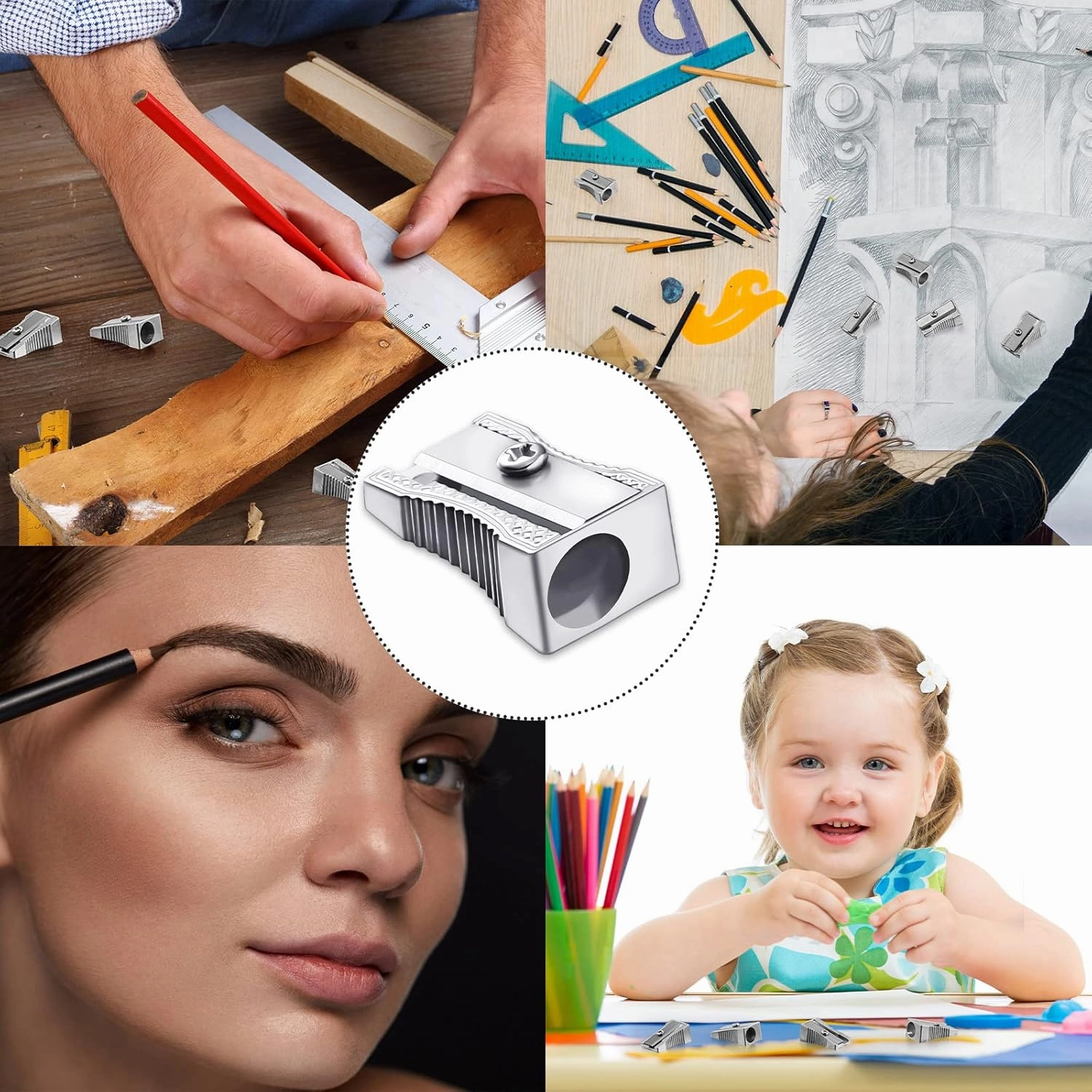 Fumete 144 Pcs Metal Mini Pencil Sharpeners Handheld Metal Pencil Sharpeners Single Hole Aluminum Alloy Manual Sharpener Bulk for School Office Stationery Classroom Supplies