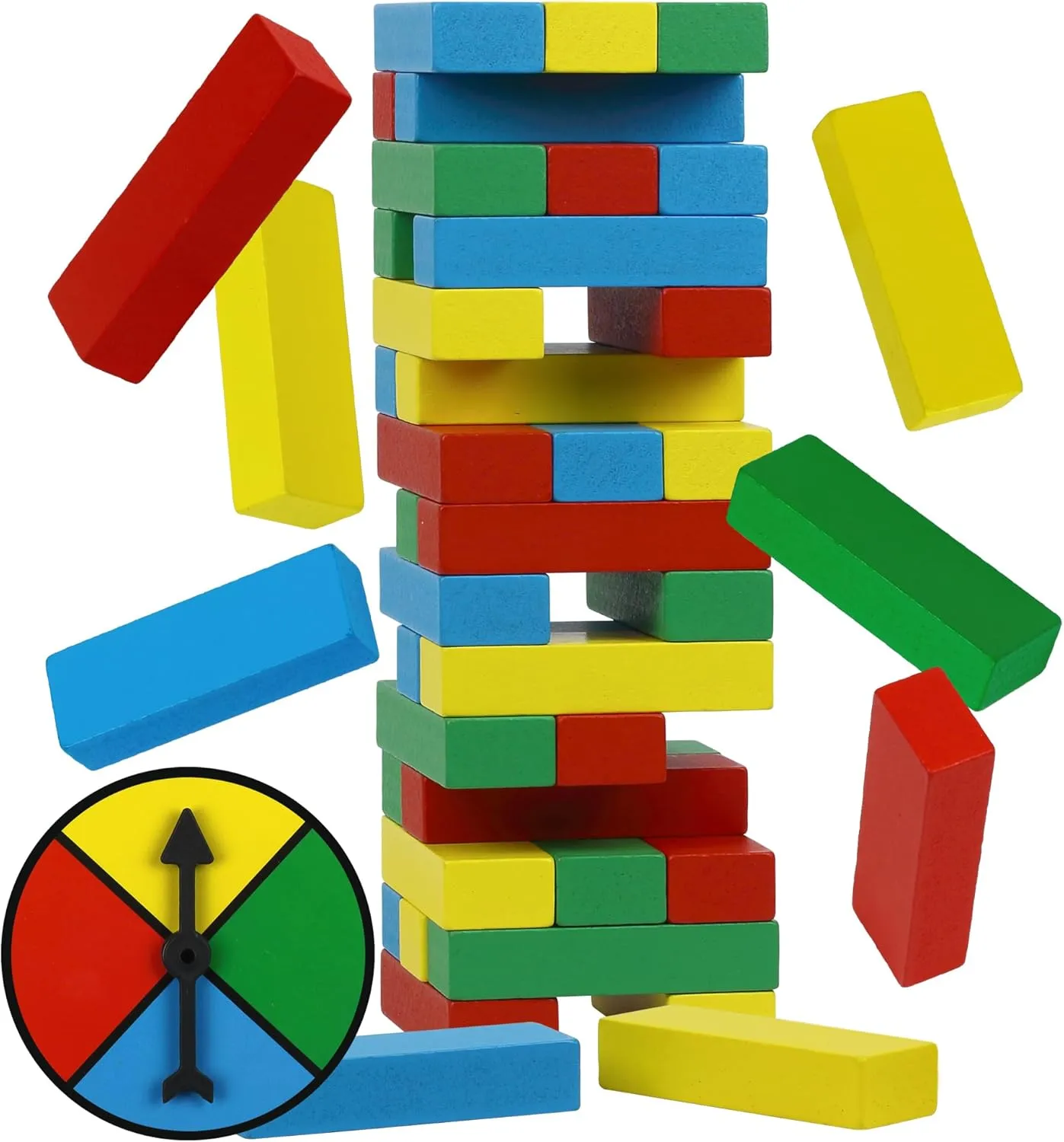 Funwares Wooden Blocks Stacking Game, Tumbling Tower and Balance Game, Family & Party Fun, Game for Kids and Adults, Ages 6 , Rainbow Stack – A Colorful Spinner-Based Twist on Classic Stacking Games