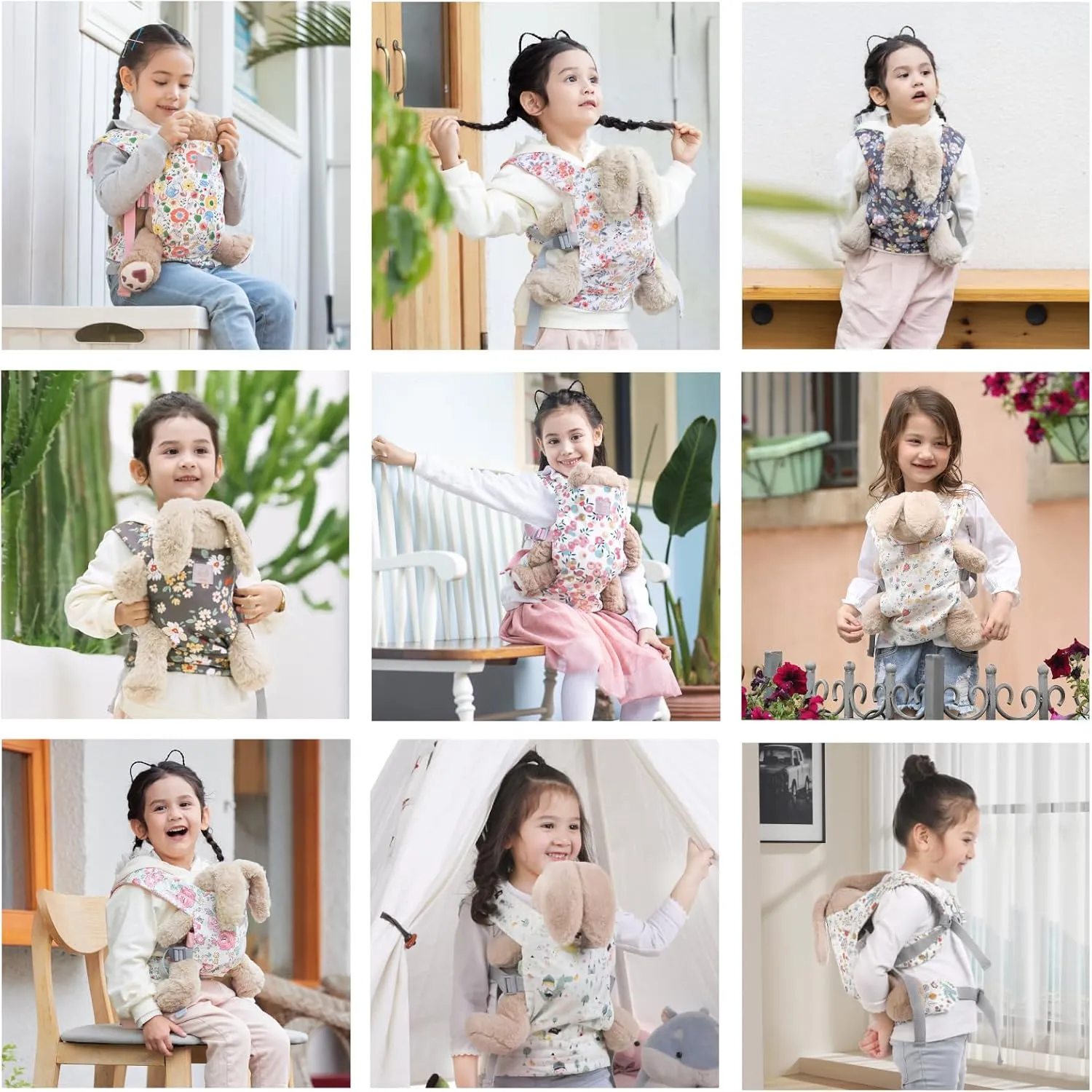 GAGAKU Baby Doll Carrier for Little Girls Toy Baby Carrier for Dolls Baby Doll Accessories for Toddlers Backpack Doll Swing Bassinet - Pink - Flowers Dianthus