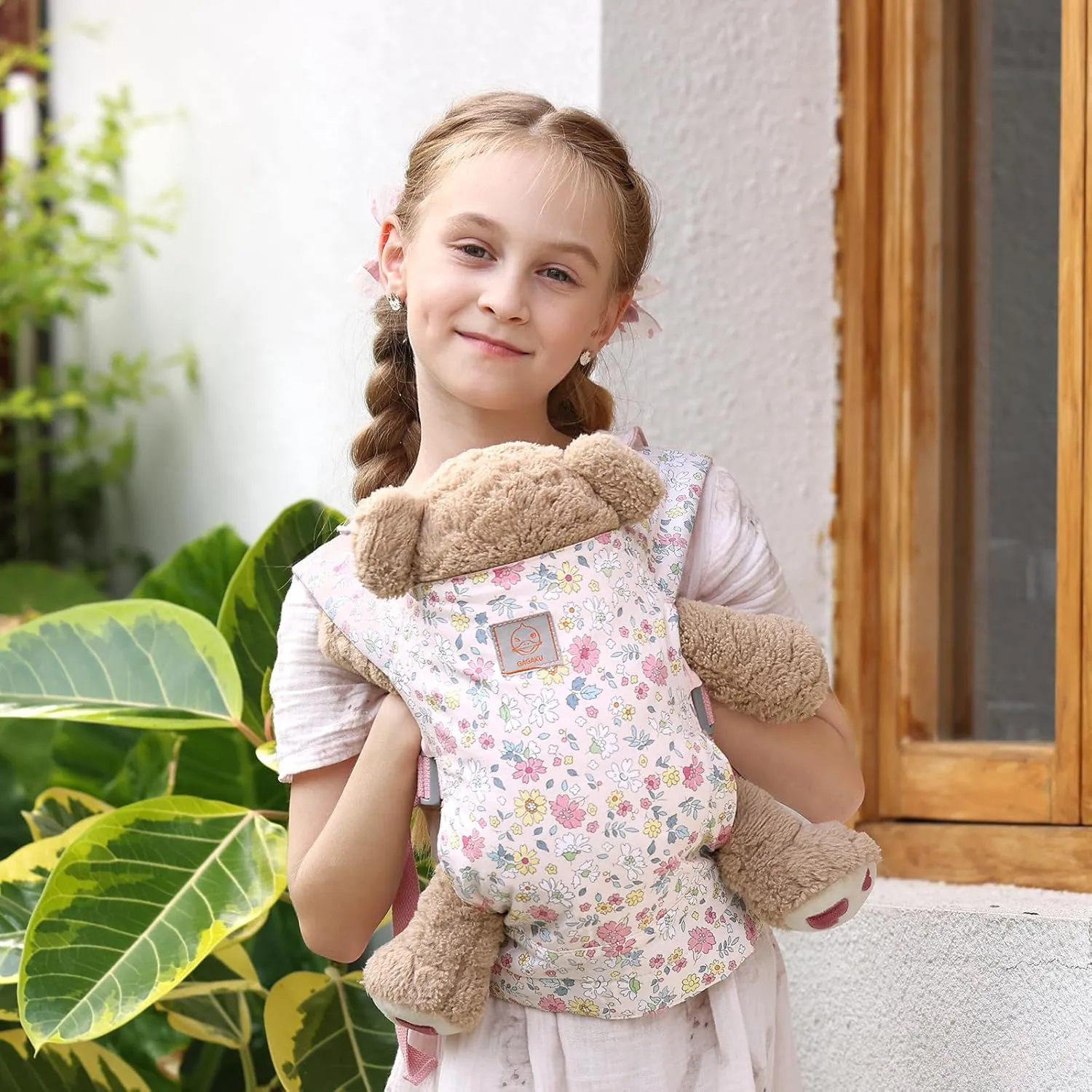 GAGAKU Baby Doll Carrier for Little Girls Toy Baby Carrier for Dolls Baby Doll Accessories for Toddlers Backpack Doll Swing Bassinet - Pink - Flowers Dianthus