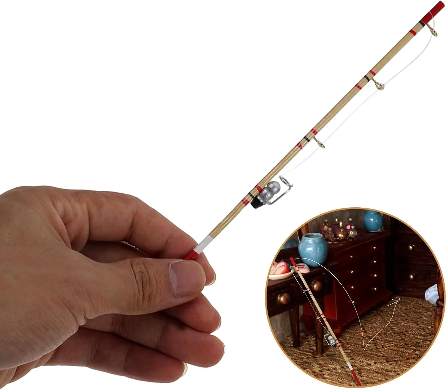 GANAZONO Dollhouse Fishing Rod Fishing Accessories Cake Decorations 4 Pcs Doll House Fishing Rod Wooden One Kid Toys Wooden Toys Dollhouse Fishing Pole