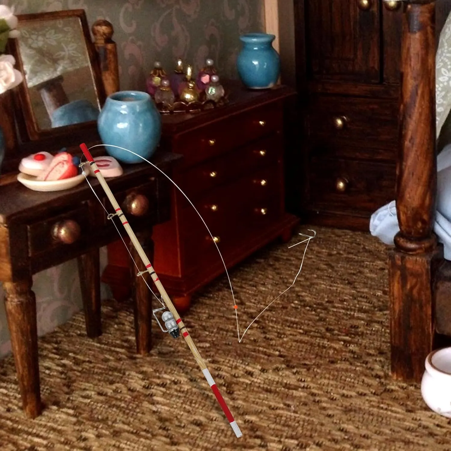 GANAZONO Dollhouse Fishing Rod Fishing Accessories Cake Decorations 4 Pcs Doll House Fishing Rod Wooden One Kid Toys Wooden Toys Dollhouse Fishing Pole