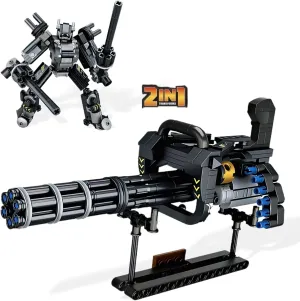 Gatling Gun Building Blocks Set, 2 in 1 DIY Assembling Gun or Mech Model, 389 Pieces Bricks Collectible Military Weapon Toy Set Gift for Boys Adult or Firearm Fans