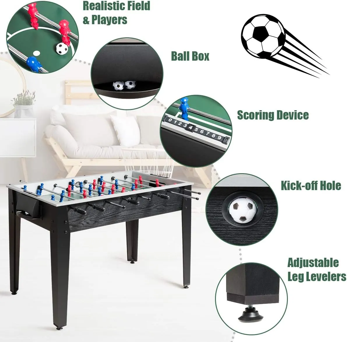 Giantex 48'' Foosball Table, Wooden Soccer Table Game w/Footballs, Suit for 4 Players, Competition Size Table Football for Kids, Adults, Football Table for Game Room, Arcades