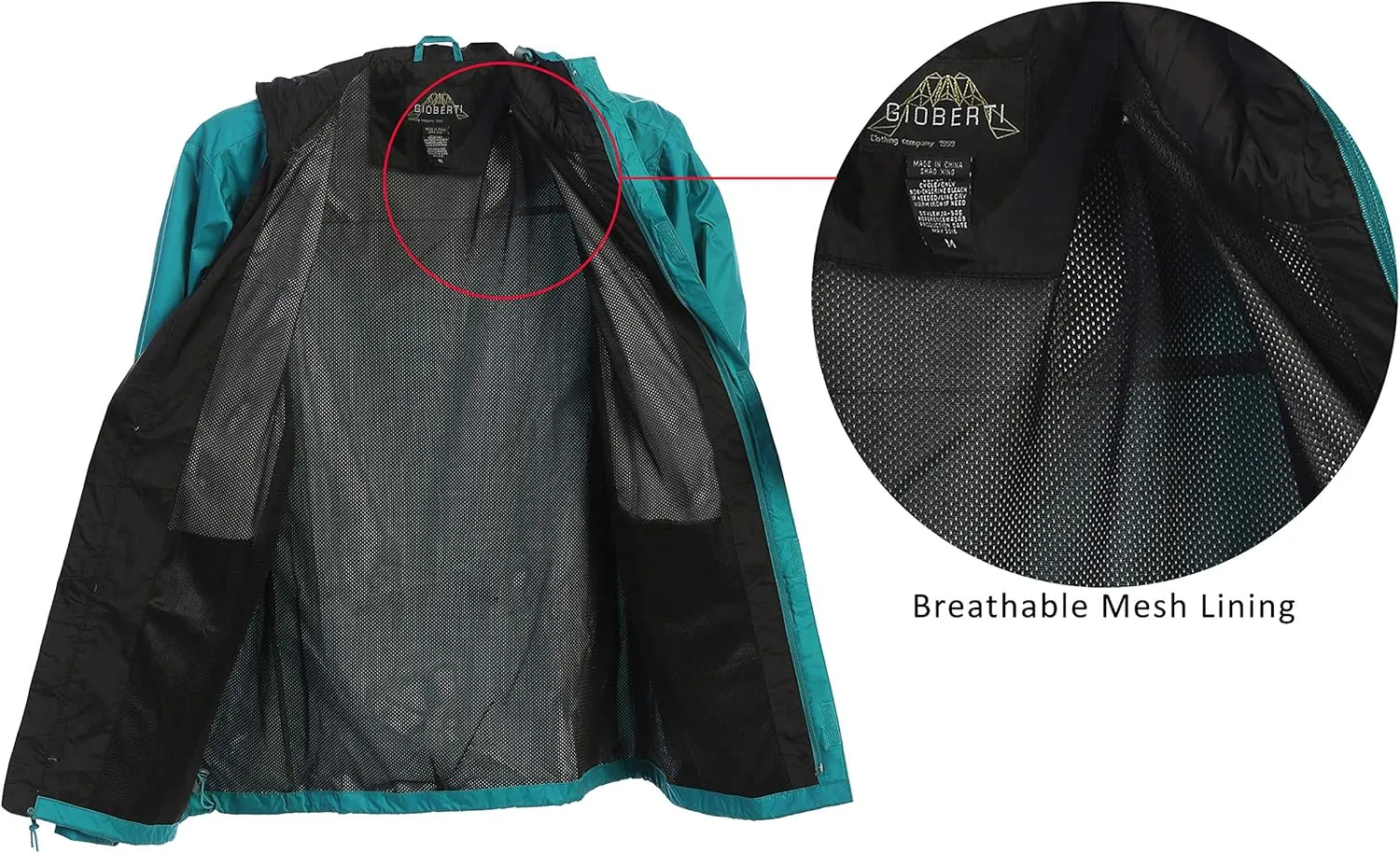 Gioberti Men's Waterproof Rain Jacket With Mesh Lining and Carrying Bag