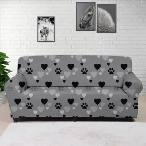 GLENLCWE Love Heart Dog Paw Print Soft Sofa Cover/Couch Cover/Sofa Slipcover/Furniture Protector for 3 Cushion,Non Slip Home Decoration,Black Grey