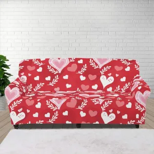 GLENLCWE Pink Valentines Day Heart Sofa Slipcover Spandex Non Slip Soft Couch Sofa Covers Washable Furniture Protector with Non Skid Foam Elastic Bottom, 74.8"-90.6"